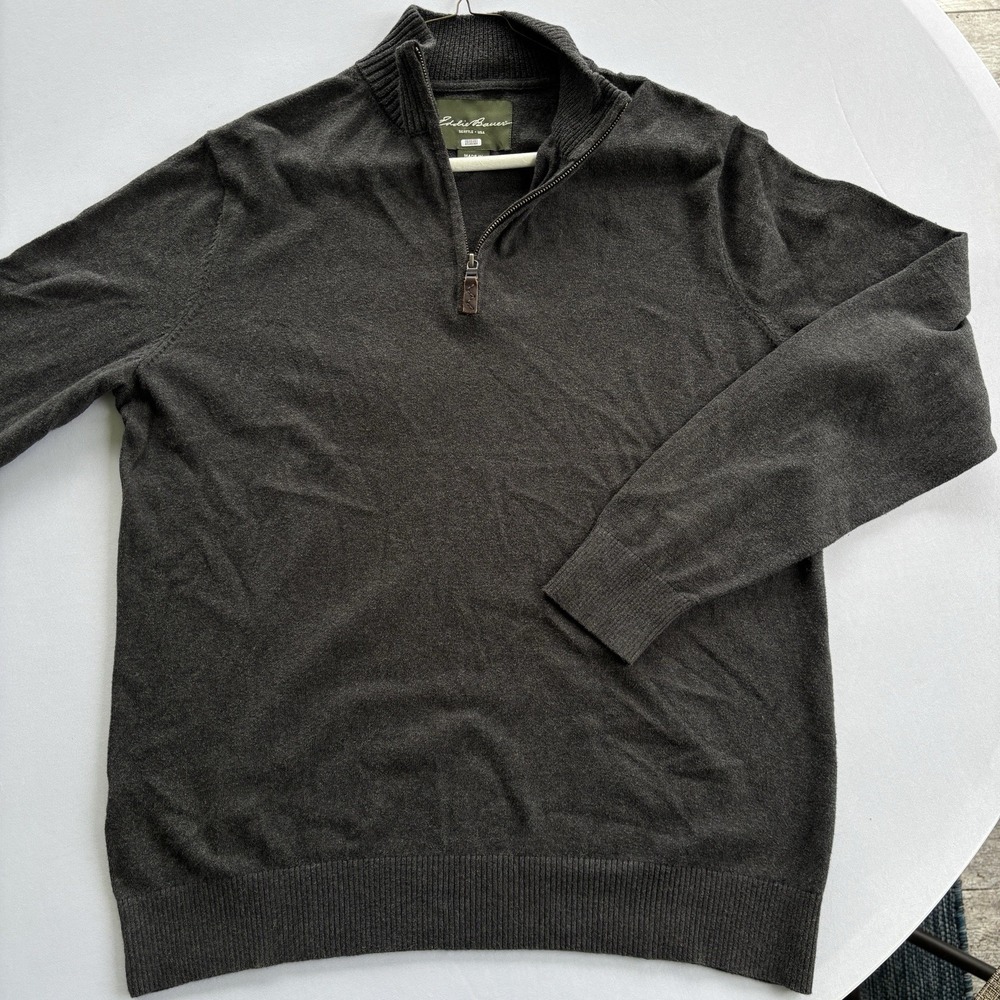 Eddie Bauer Quarter Zip Sweater Mens XL Charcoal Gray Mock Neck Pullover Knit - Picture 3 of 16